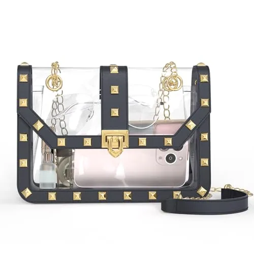 Clear Crossbody Bag 13, Studs Flap Black