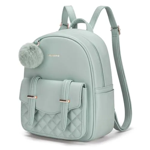 Vegan Leather Backpack Purse, pom-pom, Green