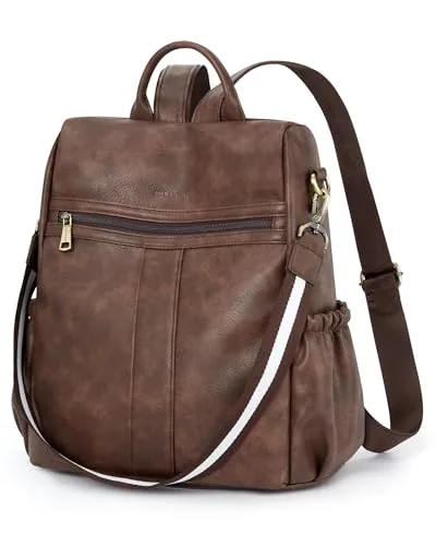 Convertible Vegan Leather Backpack Purse, 13 inch laptop IV, Coffee