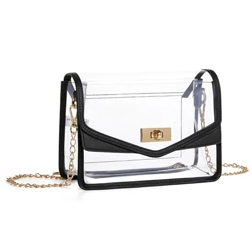 Clear Crossbody Bag 15, Leather Flap Black
