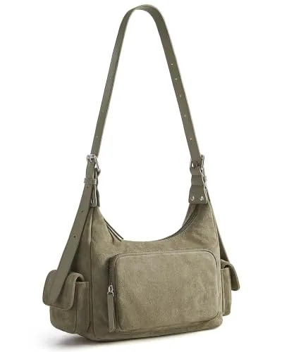 Suede Hobo Bag, Olive Green
