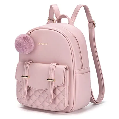 Vegan Leather Backpack Purse, pom-pom II, Pink