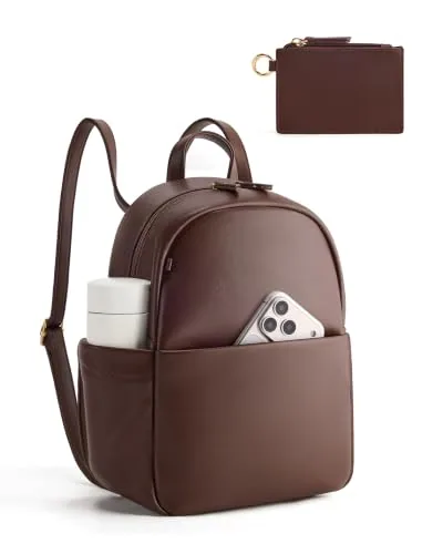 Convertible Vegan Leather Backpack Purse, Coffee Brown